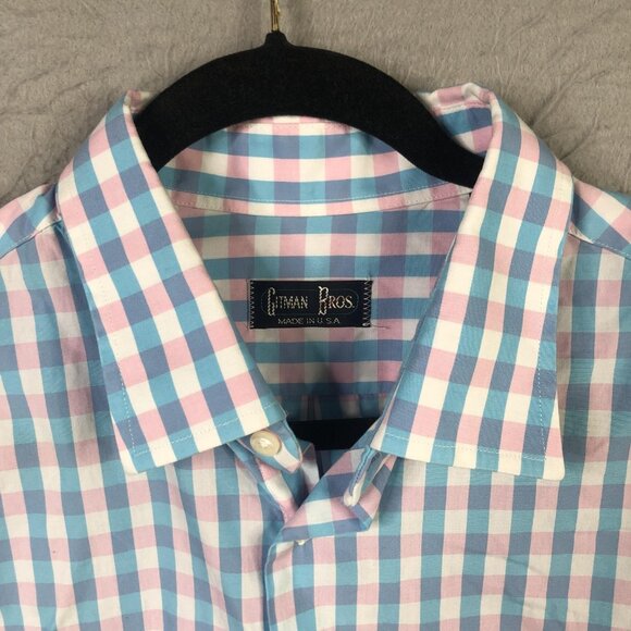 Gitman Bros Shirt Mens Blue Pink Gingham Check Button Front Cotton Made USA - Picture 7 of 16